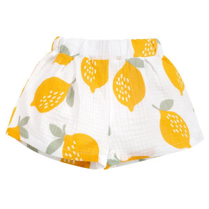 Muślinowe spodenki krótkie dla dziewczynki ecru w cytryny - Muslin Lemons | Pinokio