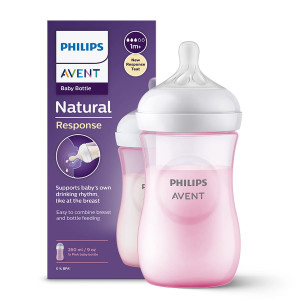 Butelka do karmienia Philips Avent Natural Responsywna 260ml - Różowa ze smoczkiem 1m+