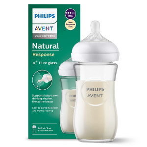 Butelka responsywna Avent natural szklana 240ml + smoczek 1m+