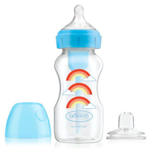 Butelka z szeroką szyjką 270ml dekorowana niebieska OPTIONS PLUS 6 m+ z ustnikiem niekapkiem | Dr.Brown's