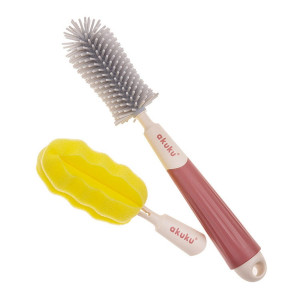 Szczotka do czyszczenia butelek i smoczków silikonowa z wymienną końcówka Akuku 0512