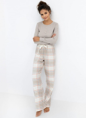 Piżama damska Angelina z długim rękawem i spodniami w kratkę Sensis