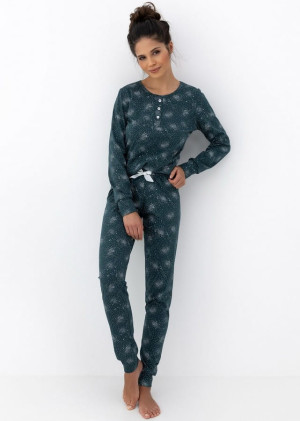 Świąteczna bawełniana piżama damska zielona we wzorek Ellison Sensis