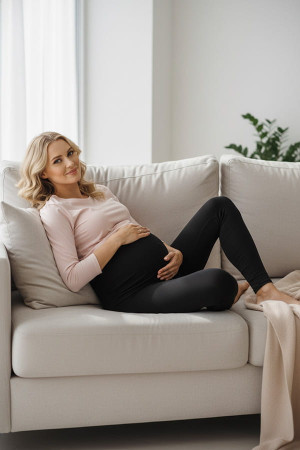 Legginsy ciążowe z elastycznym panelem czarne – Dolce Sonno