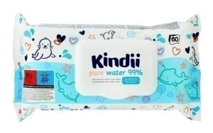 Chusteczki nawilżane wodą dla niemowląt i dzieci 60 szt. Kindii Pure Water 99%
