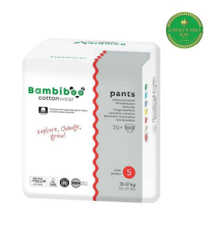 Bambiboo Cottonwear Jednorazowe pieluchomajtki z bawełną organiczną, rozmiar 5 Junior (12-17 kg) 20 szt.
