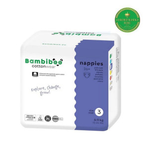 Bambiboo Cottonwear Jednorazowe pieluszki z bawełną organiczną dla niemowląt rozmiar 3 Midi (6-11 kg) 26 szt.