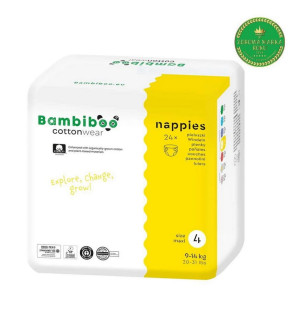 Bambiboo Cottonwear Jednorazowe pieluszki z bawełną organiczną dla dzieci rozmiar 4 (9-14 kg) 24 szt.