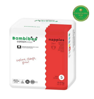 Bambiboo Cottonwear Jednorazowe pieluszki z bawełną organiczną dla dzieci rozmiar 5Junior (12-17 kg) 24 szt.