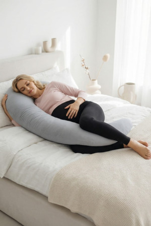 Poduszka Ciążowa Rogal dla kobiet w ciąży 240 cm Muślin Szary | Dolce Sonno