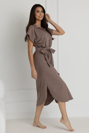 Długa koszula nocna na guziki Ingrid/ Taupe - Dolce Sonno