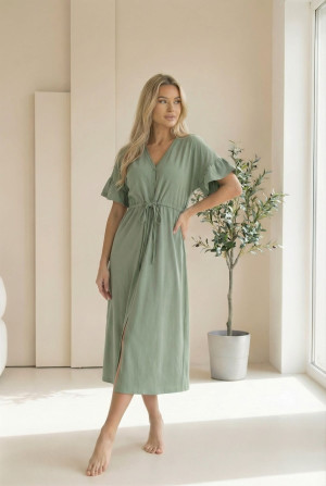 Długa koszula nocna ciążowa i do karmienia Astrid/ Szałwia - Dolce Sonno