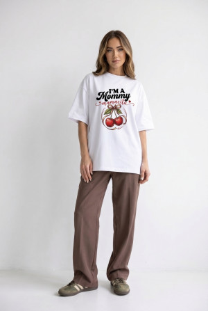 Koszulka Oversize I'm a Mommy Cherry White – Dolce Sonno