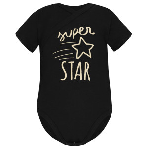 Niemowlęce body KOPERTOWE krótki rękaw Super Star czarne