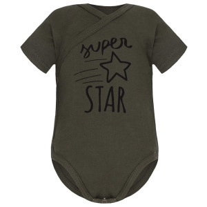 Niemowlęce body KOPERTOWE krótki rękaw Super Star khaki