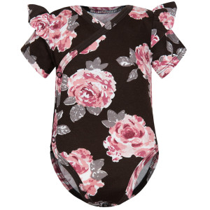 Body kopertowe niemowlęce z krótkim rękawem Brązowe Róże - Dolce Sonno