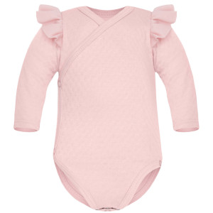 Body kopertowe niemowlęce z długim rękawem z falbanką Pudrowy Róż - Dolce Sonno