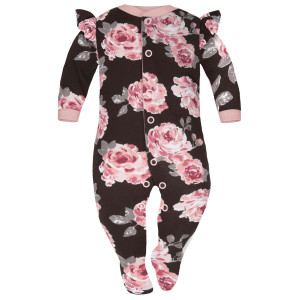 Pajac niemowlęcy z falbankami Brązowe Róże - Dolce Sonno