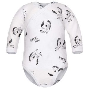 Body kopertowe niemowlęce z długim rękawem Funny Zebra Biel - Dolce Sonno
