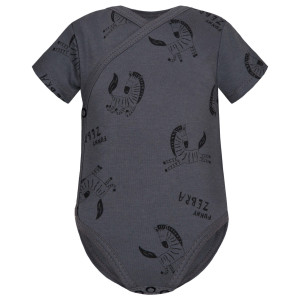 Body kopertowe niemowlęce z krótkim rękawem Funny Zebra Grafit - Dolce Sonno