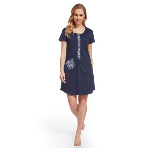 Koszula nocna, ciążowa i do karmienia rewers z krótkim rękawem na napy Flora/ Granat - Dolce Sonno