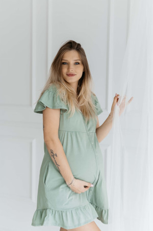 Koszula nocna ciążowa i do karmienia z falbankami Arica/ Szałwia - Dolce Sonno