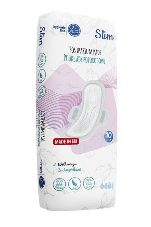 Podkłady poporodowe/ podpaski higieniczne SLIM ze skrzydełkami 10 szt. Akuku