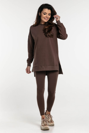 Długa bluza dresowa z rozcięciami Ana/Czekolada- Dolce Sonno