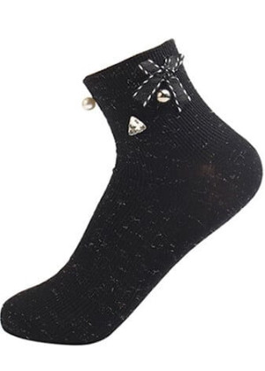 Damskie, krótkie, czarne skarpetki z ozdobami kokardki - Be Snazzy