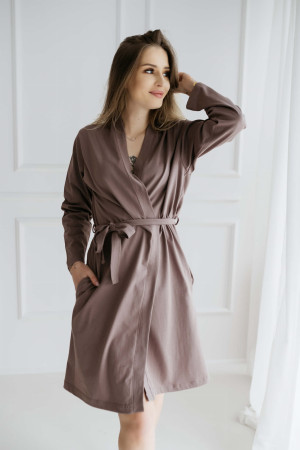Szlafrok bawełniany z długim rękawem Ciara/ Taupe - Dolce Sonno
