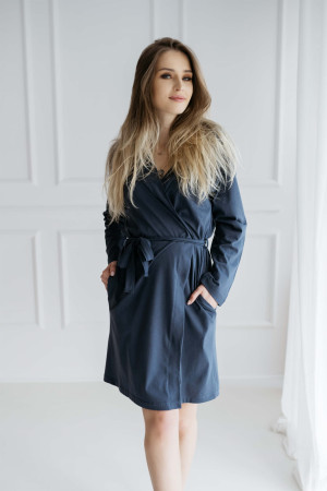 Szlafrok bawełniany z długim rękawem Ciara/ Deep Blue - Dolce Sonno