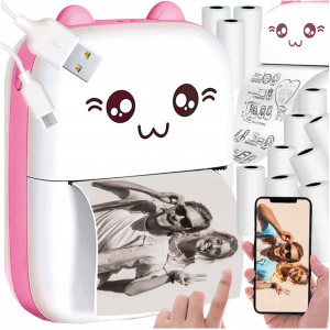 Mini Drukarka Termiczna DRUKUŚ ORYGINALNY Do Zdjęć Różowy + 11 ROLEK