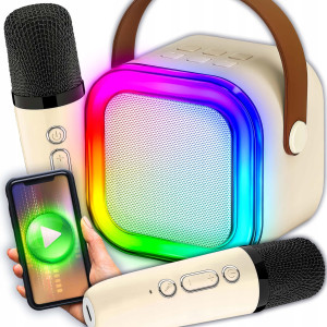PRZENOŚNY ZESTAW KARAOKE GŁOŚNIK BLUETOOTH I DWA MIKROFONY LED
