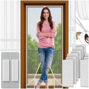 REGULOWANA MOSKITIERA NA DRZWI 80/90/100 x 210/220cm MAGNETYCZNA BIAŁA