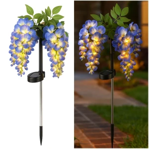 LAMPA SOLARNA WISTERIA NIEBIESKA DO OGRODU NA BALON KWIAT LED CZUJNIK ZMIERZCHU