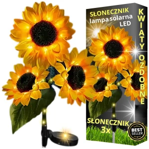 LAMPA SOLARNA OGRODOWA LED SŁONECZNIK POTRÓJNA