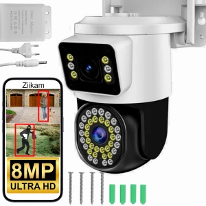 PODWÓJNA KAMERA WIFI IP SMART ZEWNĘTRZNA OBROTOWA 4K 8MPX DETEKCJA ALARM