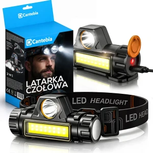 Latarka czołowa LED COB 2w1 z magnesem wypinana USB