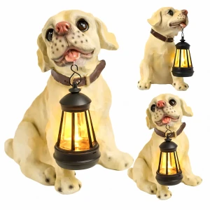 Lampa solarna LED do ogrodu pies z lampionem figurka dekoracyjna