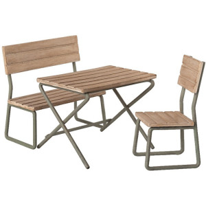 Maileg Akcesoria dla lalek - Garden set, Table w. chair and bench 