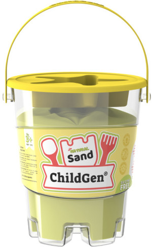 Childgen ChildGen, Piasek kinetyczny z foremką, 100% naturalny, 500g, kolor ŻÓŁTY, zapach brzoskwiniowy 