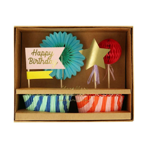 Meri Meri Meri Meri - Zestaw papierowych ozdób do babeczek i ciast, papilotki i pikery 24szt. - Stripe Party 