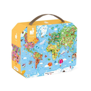 Janod Puzzle w walizce Ogromna mapa świata 300 elementów 7+ 