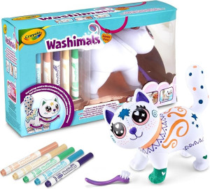 Crayola Crayola Figurka do malowania i mycia duża - zestaw zwierzątko 1 szt., flamastry zmywalne 5 szt., szczoteczka Washimals Jumbo Pets Kotka Jenny 3+ 