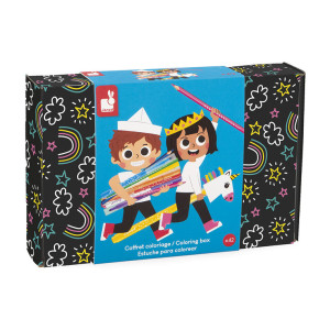 Janod Janod Zestaw przyborów do kolorowania kredki flamastry Coloring box 42 el. 3+ 