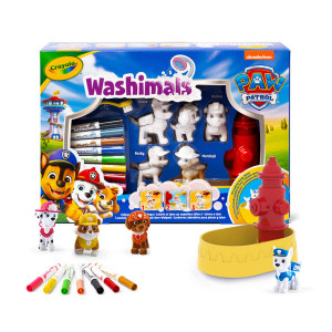 Crayola Crayola Figurki do malowania i mycia - zestaw zwierzątka 5 szt., flamastry zmywalne 8 szt., szczoteczka, wanna - hydrant Washimals Psi Patrol 3+ 