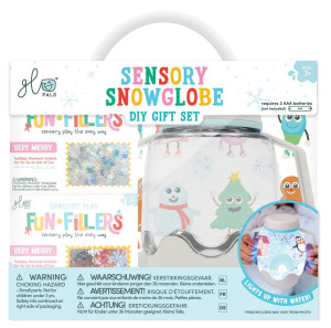 Glo Pals Glo Pals ŚNIEŻNY Zestaw sensoryczny DIY, świecący słoik z brokatami i figurkami Fun Fillers + naklejki gratis 