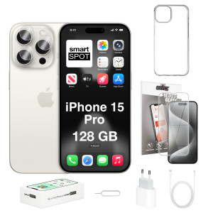 iPhone 15 Pro 128GB ZESTAW 7w1 Tytan biały