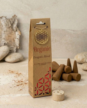 Organic - Naturalne kadzidełka stożkowe z olejkami Smocza krew + podstawka