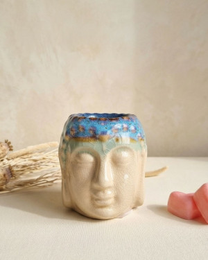 Ceramiczny kominek zapachowy Głowa Buddy - piaskowy
